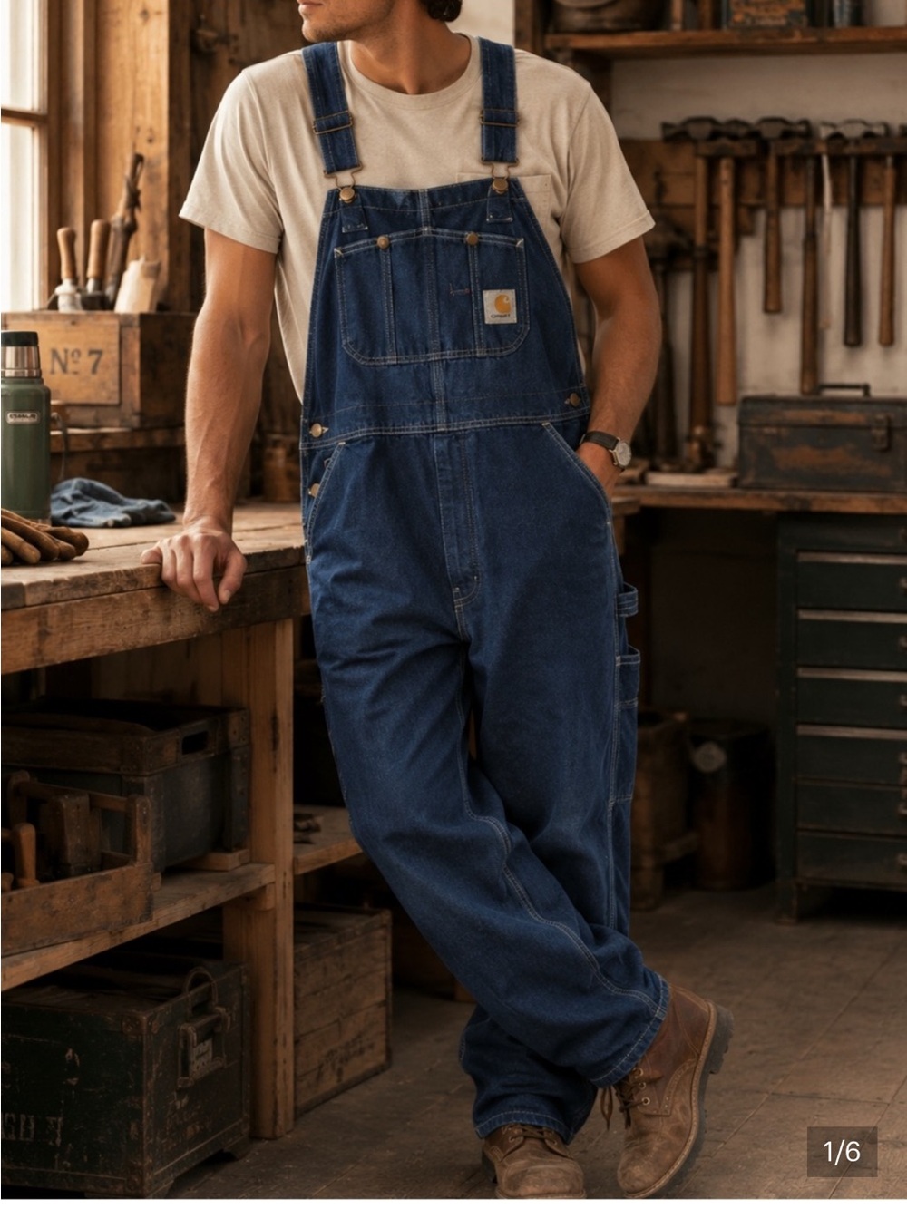 Carhartt Men's Vintage Y2K Dark-Wash Denim Bib Overalls R07 DST Size 36x30